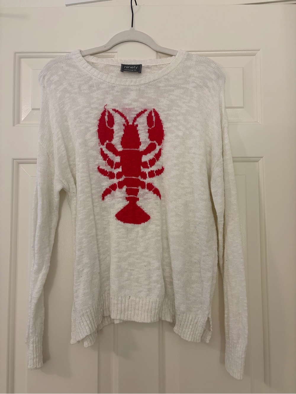 Ninety White Crewneck Sweater with Red Lobster Graphic